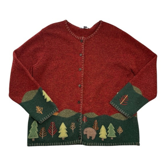 Northern Isles Sweaters - Northern Isles Maroon Wool Forest Cardigan Cozy Grandmacore Size XL